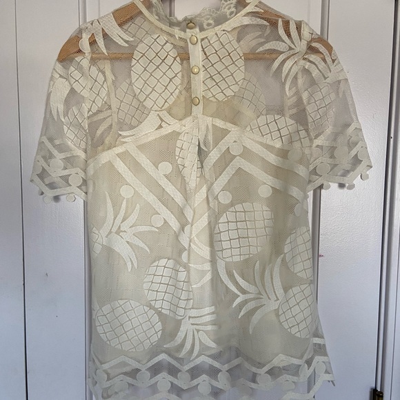 Anthropologie HD in Paris Ivory Lace Pineapple Top - Picture 9 of 12